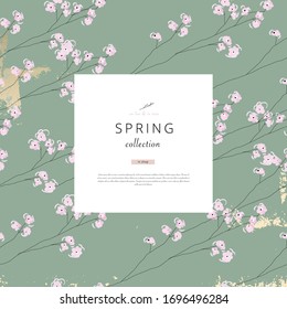 floral spring  social media banner for advertising with chic cherry blossom flowers pattern 