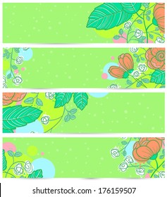 Floral spring and summer abstract banners set