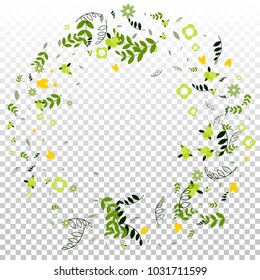 Floral Spring and Summer Vector Wallpaper with Tiny Flowers, Leaves, Butterflies, Green Branches. Easter, Mother's Day, 8 March, Birthday, Wedding Background. Cute Botanical Border, Frame, Wreath.