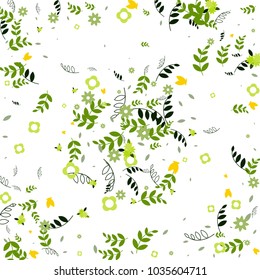 Floral Spring and Summer Vector Wallpaper with Flowers, Leaves, Butterflies, Green Branches. Easter, Mother's Day, 8 March, Birthday, Wedding Background for Banners, Cards, Posters, Invitations.