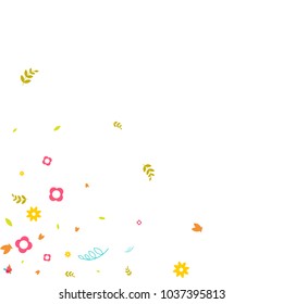 Floral Spring and Summer Vector Wallpaper with Tiny Flowers, Leaves, Butterflies, Green Branches. Easter, Mother's Day, 8 March, Birthday, Wedding Background. Cute Botanical Border, Frame, Wreath.
