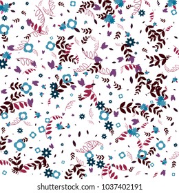 Floral Spring and Summer Vector Wallpaper with Flowers, Leaves, Butterflies, Green Branches. Easter, Mother's Day, 8 March, Birthday, Wedding Background for Banners, Cards, Posters, Invitations.