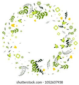 Floral Spring and Summer Vector Wallpaper with Flowers, Leaves, Butterflies, Green Branches. Easter, Mother's Day, 8 March, Birthday, Wedding Background for Banners, Cards, Posters, Invitations.