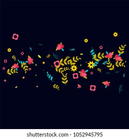 Floral Spring and Summer Vector Wallpaper with Tiny Flowers, Leaves, Butterflies, Green Branches. Easter, Mother's Day, 8 March, Birthday, Wedding Background. Cute Botanical Border, Frame, Wreath.