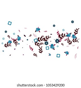 Floral Spring and Summer Vector Wallpaper with Tiny Flowers, Leaves, Butterflies, Green Branches. Easter, Mother's Day, 8 March, Birthday, Wedding Background. Cute Botanical Border, Frame, Wreath.