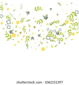 Floral Spring and Summer Vector Wallpaper with Flowers, Leaves, Butterflies, Green Branches. Easter, Mother's Day, 8 March, Birthday, Wedding Background for Banners, Cards, Posters, Invitations.
