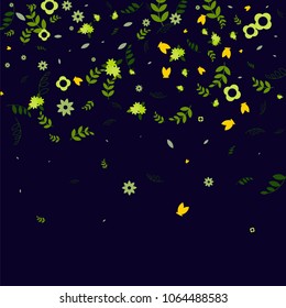 Floral Spring and Summer Vector Wallpaper with Tiny Flowers, Leaves, Butterflies, Green Branches. Easter, Mother's Day, 8 March, Birthday, Wedding Background. Cute Botanical Border, Frame, Wreath.