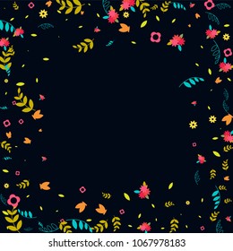 Floral Spring and Summer Vector Wallpaper with Tiny Flowers, Leaves, Butterflies, Green Branches. Easter, Mother's Day, 8 March, Birthday, Wedding Background. Cute Botanical Border, Frame, Wreath.