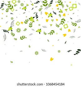 Floral Spring and Summer Vector Wallpaper with Flowers, Leaves, Butterflies, Green Branches. Easter, Mother's Day, 8 March, Birthday, Wedding Background for Banners, Cards, Posters, Invitations.