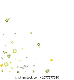 Floral Spring and Summer Vector Wallpaper with Tiny Flowers, Leaves, Butterflies, Green Branches. Easter, Mother's Day, 8 March, Birthday, Wedding Background. Cute Botanical Border, Frame, Wreath.