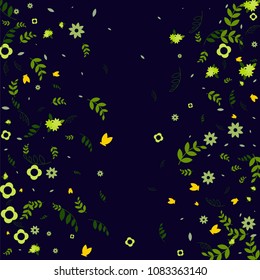 Floral Spring and Summer Vector Wallpaper with Flowers, Leaves, Butterflies, Green Branches. Easter, Mother's Day, 8 March, Birthday, Wedding Background for Banners, Cards, Posters, Invitations.