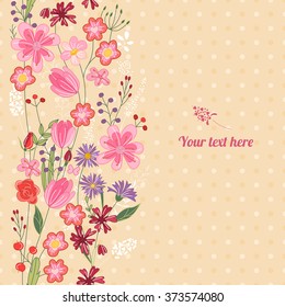 Blumenfeder-Vorlage mit süßen Blumensträußen. Für Romantik und Osterdesign, Ankündigungen, Grußkarten, Poster, Werbung.