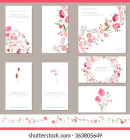 Floral spring templates with cute bunches of red tulips. Endless horizontal  pattern brush.  For romantic and easter design, announcements, greeting cards, posters, advertisement.