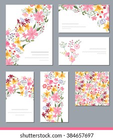 Plantillas de primavera floral con bonitos racimos de flores brillantes. Para el diseño romántico y de Semana Santa, anuncios, tarjetas de felicitación, carteles, publicidad.  Incluye una textura interminable