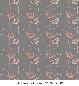 Floral spring vintage seamless pattern with dandelion seeds on gray background. Backdrop design for wallpaper or clothes