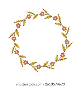 Floral spring wreath. Minimalistic pink flowers. Simple spring background. Holidays spring invitation. Vector flat illustration.