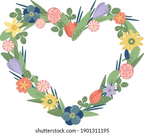 Blumenfeder-Kranz. Vektorgrafik von Farben mit Herzform. Delikate Blumen für Druck- oder Plakatdesign