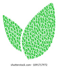 Floral sprout collage of dollars and spheric points. Vector dollar currency icons are united into floral sprout mosaic.