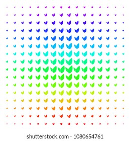 Floral Sprout icon spectral halftone pattern. Vector floral sprout items arranged into halftone grid with vertical spectral gradient. Designed for backgrounds, covers and abstraction effects.