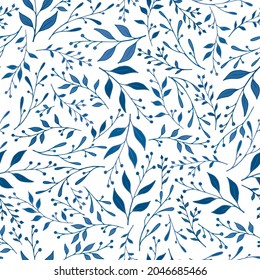 Patrón de brotes florales en un diseño sin fisuras. Elegante ornamento de ramas de hierbas. Impresión de moda de tela. Fondo del patrón de planta de brote de tallo fresco. Ornamento forestal.