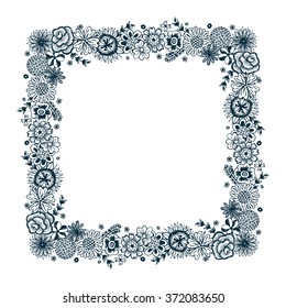 Floral square frame. Hand drawn doodle Flowers