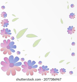 Floral square frame of light purple elements on a light yellow background for greeting card. Watercolor abstract chamomile for wedding invitation.