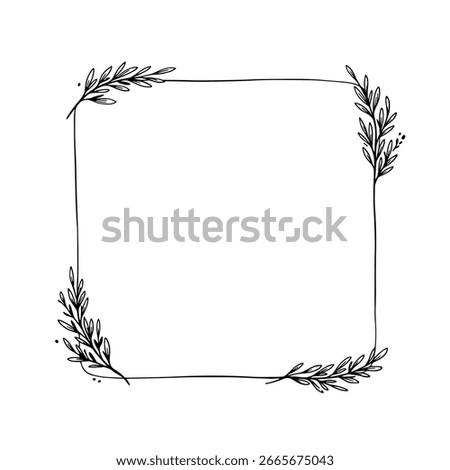 Floral square frame vector in line art, a delicate and elegant border for invitations, logos, and decorative design elements.