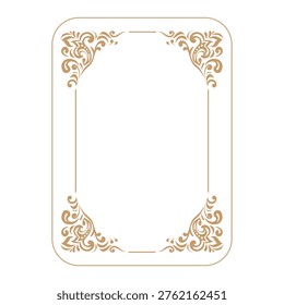 Floral square frame with vignettes. Slavic old Russian corners. Design of wedding invitations, anniversaries, congratulations. Vector A golden baroque border, angular with swirls and ornaments.