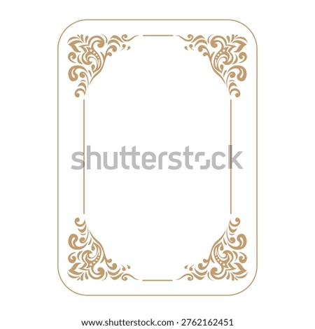 Floral square frame with vignettes. Slavic old Russian corners. Design of wedding invitations, anniversaries, congratulations. Vector A golden baroque border, angular with swirls and ornaments.
