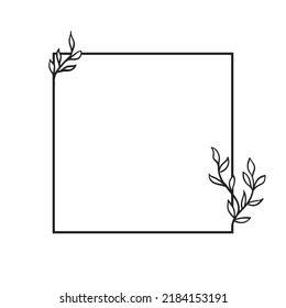 Floral square frame. Vintage botanical hand drawn element for design  invitations, cards and labels. Natural ornaments. Vector illustration.