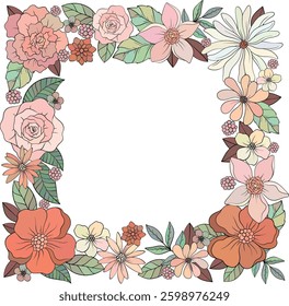 floral square frame with wild flowers