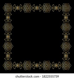 Floral square gold frame with roses. Festive banner. Vector illustration EPS10