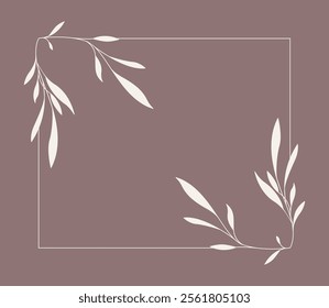 Floral and square hand drawn style. Floral brown frame of twigs, leaves and flowers. Frames for the Valentine's day, wedding decor, logo and identity template.