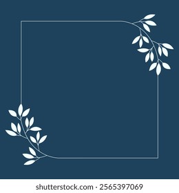 Floral and square hand drawn style. Floral navy frame of twigs, leaves and flowers. Frames for the Valentine's day, wedding decor, logo and identity template.