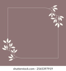 Floral and square hand drawn style. Floral navy frame of twigs, leaves and flowers. Frames for the Valentine's day, wedding decor, logo and identity template.