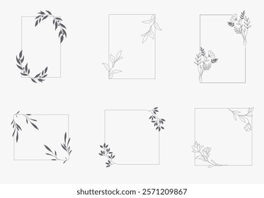 	
Floral and square hand drawn style. Floral black and white frame of twigs, leaves and flowers. Frames for the Valentine's day, wedding decor, logo and identity template.