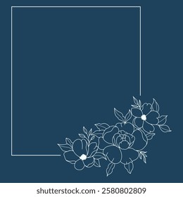 Floral and square hand drawn style. Floral navy frame of twigs, leaves and flowers. Frames for the Valentine's day, wedding decor, logo and identity template.