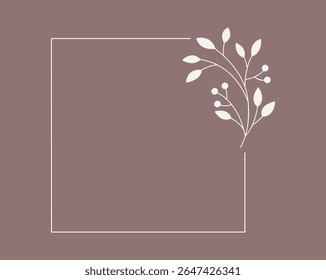 Estilo desenhado à mão floral e quadrada. Moldura marrom floral de galhos, folhas e flores. Quadros para o dia dos namorados, decoração de casamento, logotipo e modelo de identidade.