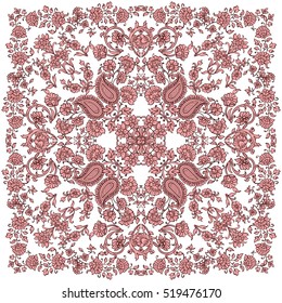 Floral square ornament consisting of elements Paisley on white background