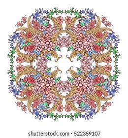 Floral square ornament consisting of elements Paisley on white background.