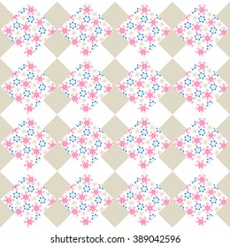 Floral square pattern. Floral cell ornament. Design for fabrics, textiles, paper, wallpaper, web