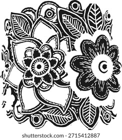 Floral square pattern silhouette vector illustration for decorative background tile and nature texture designs.