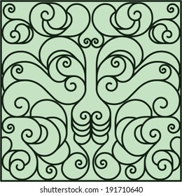 Floral square swirl pattern from ornamental scrolls and curl