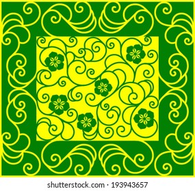 Floral square swirl pattern from ornamental scrolls and curl
