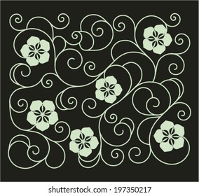 Floral square swirl pattern from ornamental scrolls and curl
