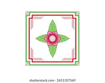 Floral square vector illustration with geometric border. Leaf accents design vector illustration. Floral square vector illustration.