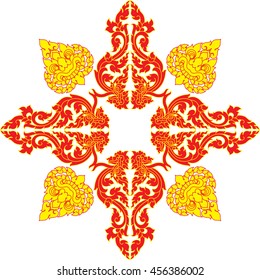 Floral Star Monster Face, Seahorse, Sheep, Giant Face and Naga Head  Vector, Laos style design
