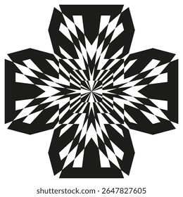 Forma estelar floral. Flor geométrica abstrata. Forma vetorial triangular. Simetria pétala ousada.