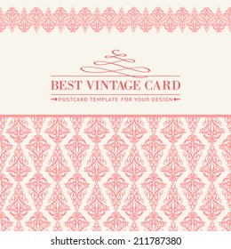 floral stationary template in vintage rose rust color, with texture and damask border