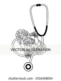 Floral Stethoscope. Nurse file. Nurse cut file. Stethoscope cut file. Flower Stethoscope. Vector Illustration. svg